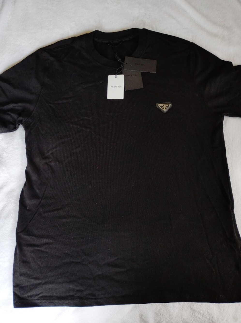 Prada Milano Black Cotton T-Shirt with Triangle Logo Patch Adult XL Essential